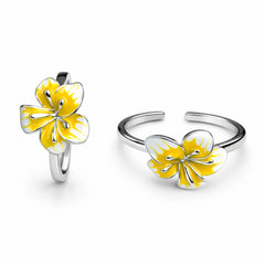 925 Sterling Silver Yellow Flower Toe Ring – Adjustable Enamel Design