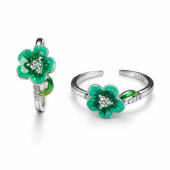 925 Sterling Silver Green Flower Toe Ring – Adjustable Enamel Floral Design