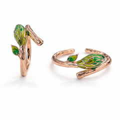 925 Sterling Silver Rose Gold Leaf Enamel Toe Ring – Adjustable Nature Design