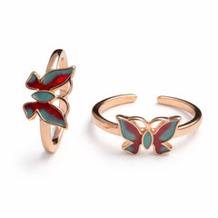 925 Sterling Silver Rose Gold Butterfly Toe Ring – Dual-Tone Enamel Adjustable Design