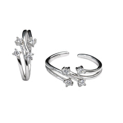 925 Sterling Silver Adjustable Toe Ring with Clear CZ Star Accents