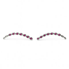 925 Sterling Silver Pink Stone Ear Climber Earrings