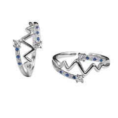 925 Sterling Silver Adjustable Zig-Zag Toe Ring with Blue & Clear CZ Stones