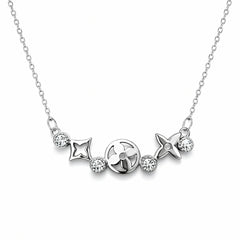 925 Sterling Silver Geometric Motif Necklace with CZ Stones for Women