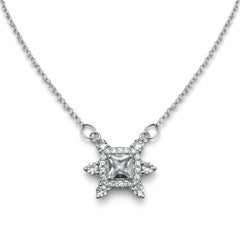 925 Sterling Silver Square Halo Crystal Necklace for Women
