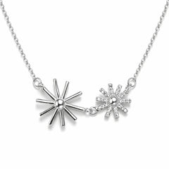 925 Sterling Silver Dual Sunburst CZ Necklace for Women