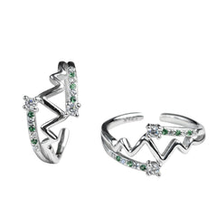 925 Sterling Silver Adjustable Zig-Zag Toe Ring with Green & Clear CZ Stones
