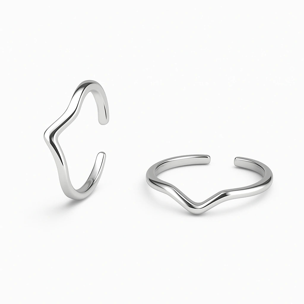925 Sterling Silver Rhodium Plated V-Shape Adjustable Toe Rings
