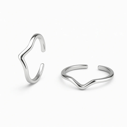 925 Sterling Silver Rhodium Plated V-Shape Adjustable Toe Rings