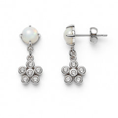 925 Sterling Silver Pearl Floral Drop Earrings | CZ Flower Dangle Design for Women