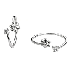 925 Sterling Silver Adjustable Toe Ring with Floral Motif & CZ Accent