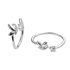 925 Sterling Silver Leaf Toe Ring with Cubic Zirconia | Adjustable Open Toe Ring