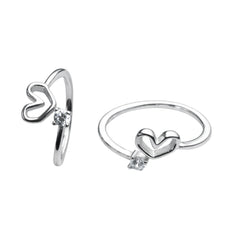925 Sterling Silver Heart Toe Ring with Cubic Zirconia | Adjustable Open Toe Ring
