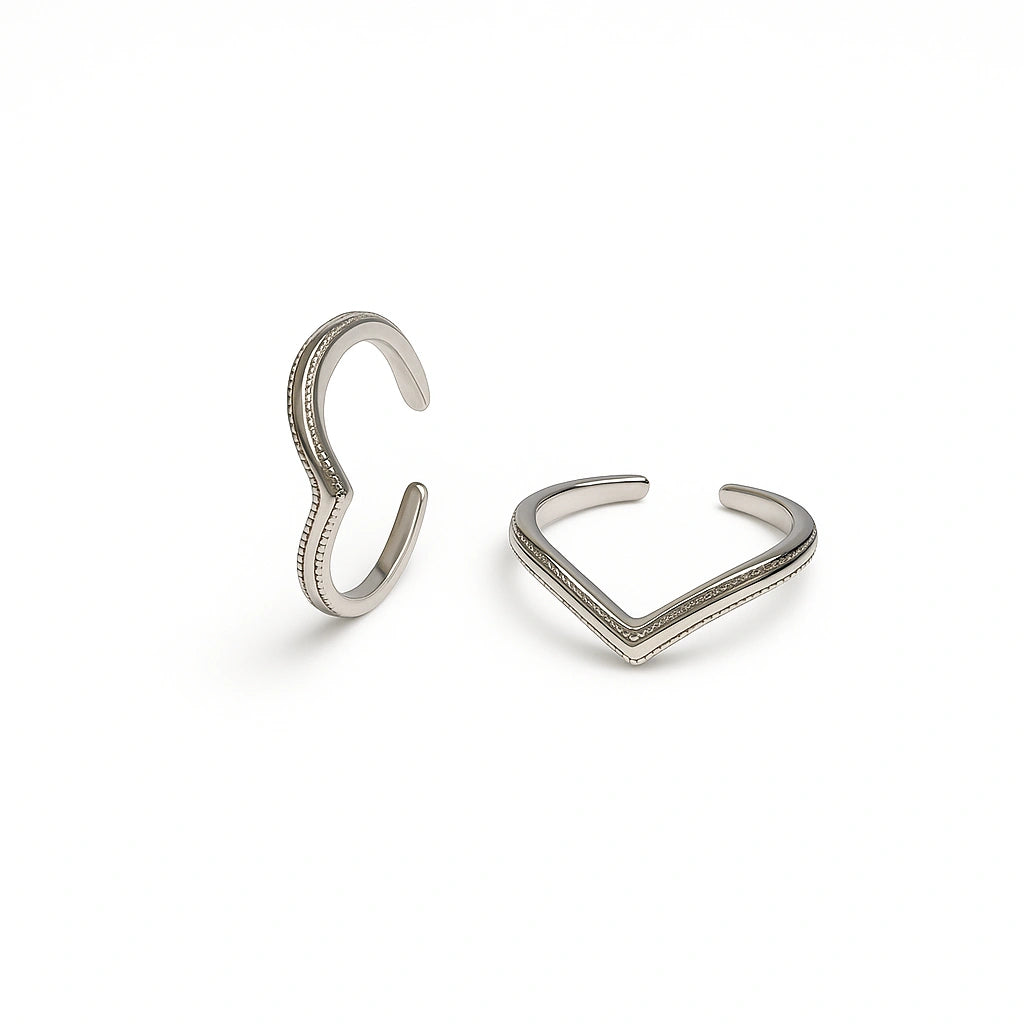 925 Sterling Silver Rhodium Plated Textured V-Shape Adjustable Toe Rings