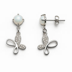 925 Sterling Silver Pearl Butterfly Drop Earrings | CZ Butterfly Dangle Design for Women
