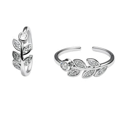 925 Sterling Silver Leaf Vine Toe Ring with CZ | Adjustable Open Toe Ring