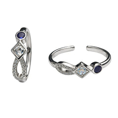 925 Sterling Silver Geometric Toe Ring with Blue & White CZ | Adjustable Open Toe Ring