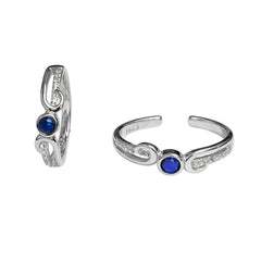 925 Sterling Silver Swirl Toe Ring with Blue CZ | Adjustable Open Toe Ring