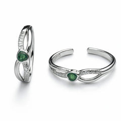 925 Sterling Silver Green CZ Infinity Toe Ring | Adjustable Open Toe Ring