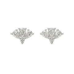 925 Sterling Silver Fan Shape CZ Stud Earrings