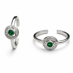 925 Sterling Silver Green CZ Halo Toe Ring | Adjustable Round Design