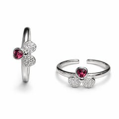 925 Sterling Silver Heart Pink CZ Adjustable Toe Ring