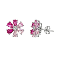 Sterling Silver 925 Pink Floral Stud Earrings for Women