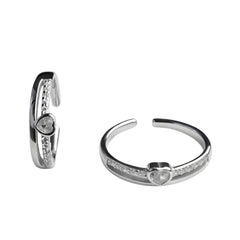 925 Sterling Silver Heart Stone Adjustable Toe Ring with Clear CZ