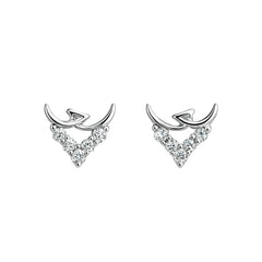 925 Sterling Silver V-Shape CZ Stud Earrings with Crescent Accent