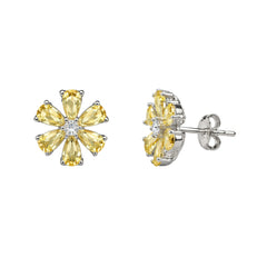 Sterling Silver 925 Yellow Floral Stud Earrings for Women