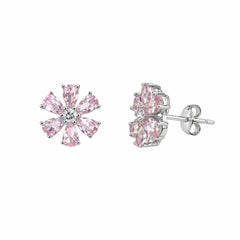 Sterling Silver 925 Light Pink Floral Stud Earrings for Women