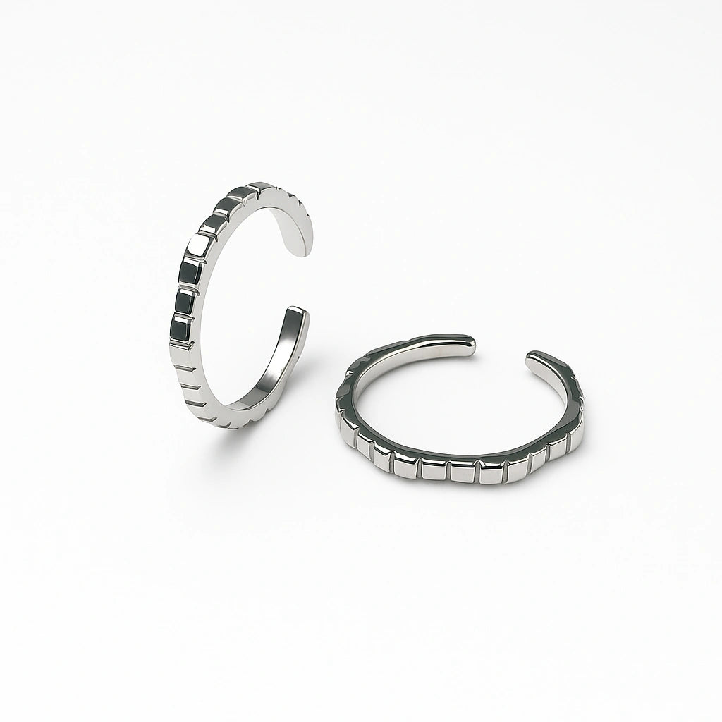 925 Sterling Silver Rhodium Plated Grooved Adjustable Toe Rings