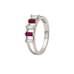 925 Sterling Silver Ruby & Baguette CZ Band Ring for Women