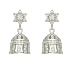 Sterling Silver Star Top Jhumka Earrings with White Stones