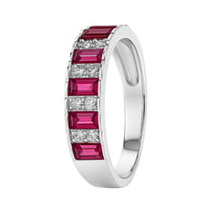 925 Sterling Silver Ruby Red CZ Baguette Band Ring for Women