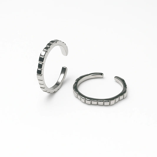 925 Sterling Silver Rhodium Plated Grooved Adjustable Toe Rings
