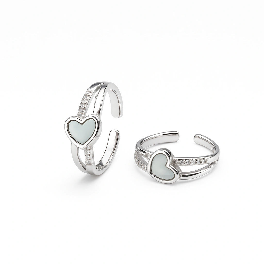 925 Silver White Heart Adjustable Toe Ring for Women