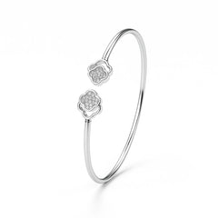 925 Sterling Silver Double Flower CZ Adjustable Kada Bracelet for Women