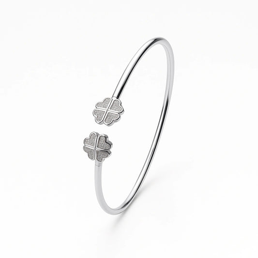 925 Silver Four-Leaf Clover CZ Open Kada for Women