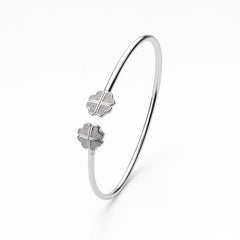 925 Silver Four-Leaf Clover CZ Open Kada for Women