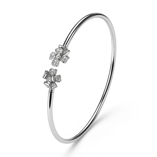 925 Silver Twin Blossom CZ Open Kada for Women