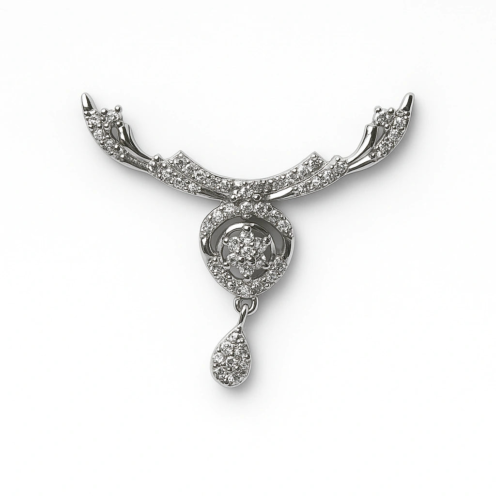 925 Silver Teardrop Halo CZ Mangalsutra for Women