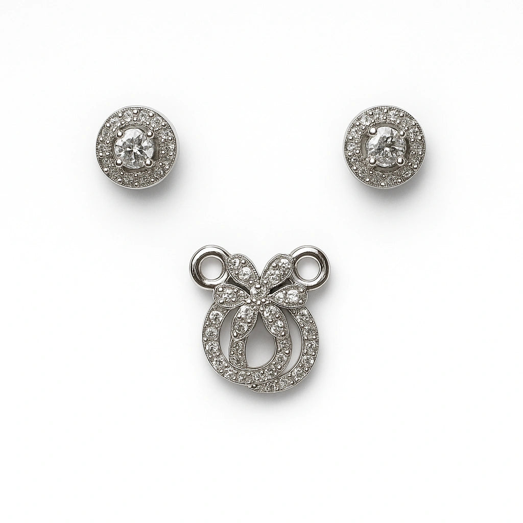 925 Silver Floral Halo CZ Mangalsutra Set for Women