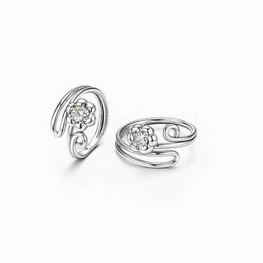 925 Silver Floral Spiral Adjustable Toe Ring for Women