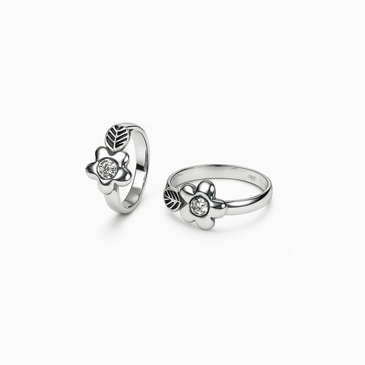 925 Silver Floral Leaf CZ Toe Ring for Women