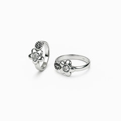 925 Silver Floral Leaf CZ Toe Ring for Women