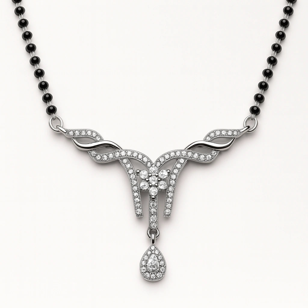 925 Silver Floral Drop CZ Mangalsutra for Women