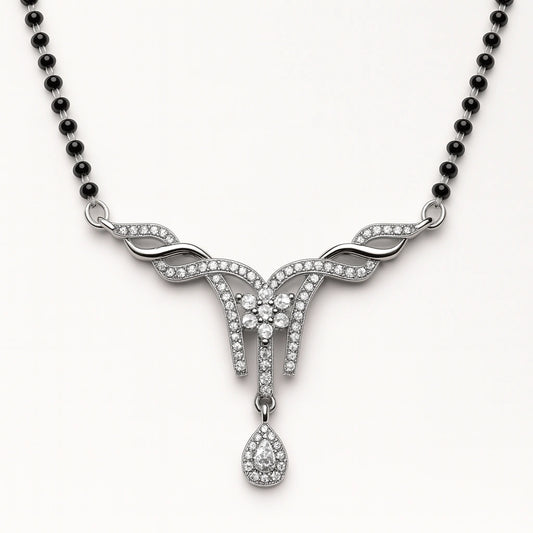 925 Silver Floral Drop CZ Mangalsutra for Women