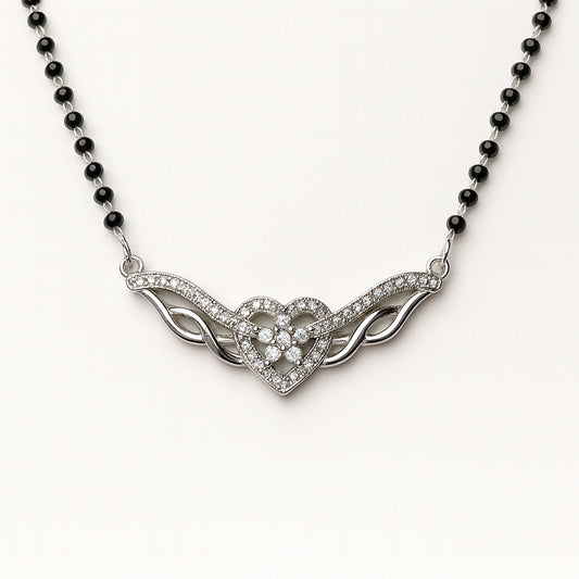 925 Silver Rhodium Plated Heart Pendant Mangalsutra