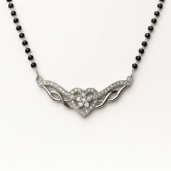 925 Silver Rhodium Plated Heart Pendant Mangalsutra